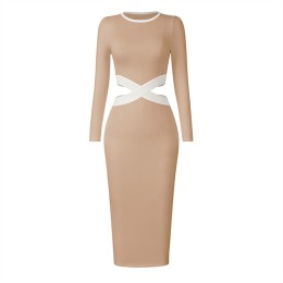 製造長袖針織緊身連衣裙  露腰款式連身裙  長款連身裙供應商 SKCS030 製造長袖針織緊身連衣裙  露腰款式連身裙  長款連身裙供應商 SKCS030